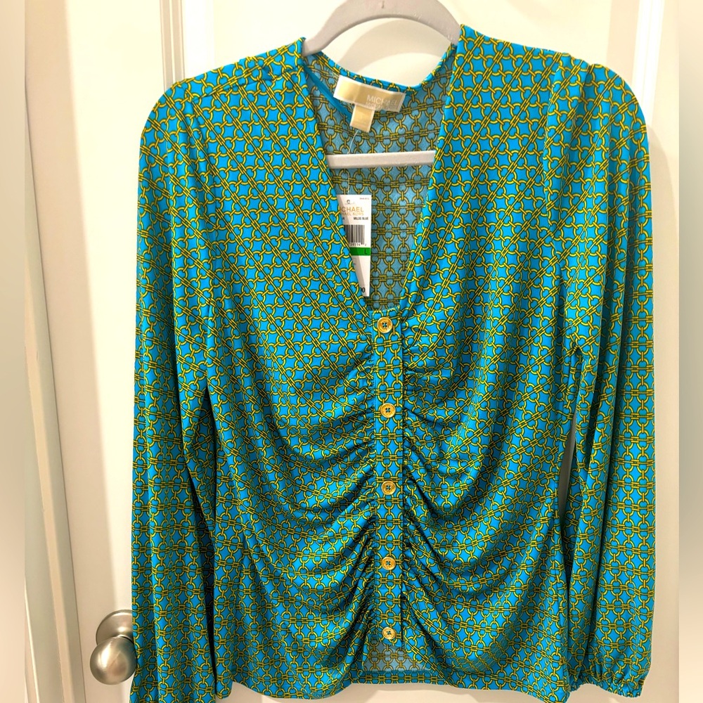 NWT Michael Kors Long Sleeves Top Milo’s Blue  Blouse